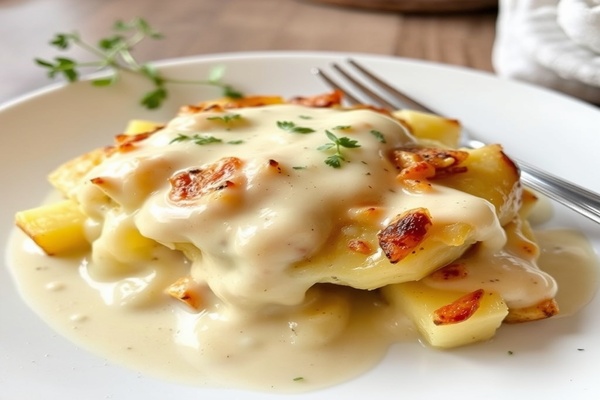 Batata Gratinada com molho cremoso - Imagem gerada por IA na Plataforma PicsArt